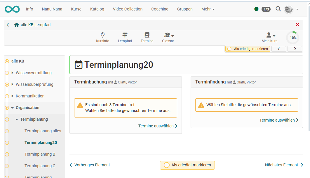 Terminplanung Teilnehmerperspektiv