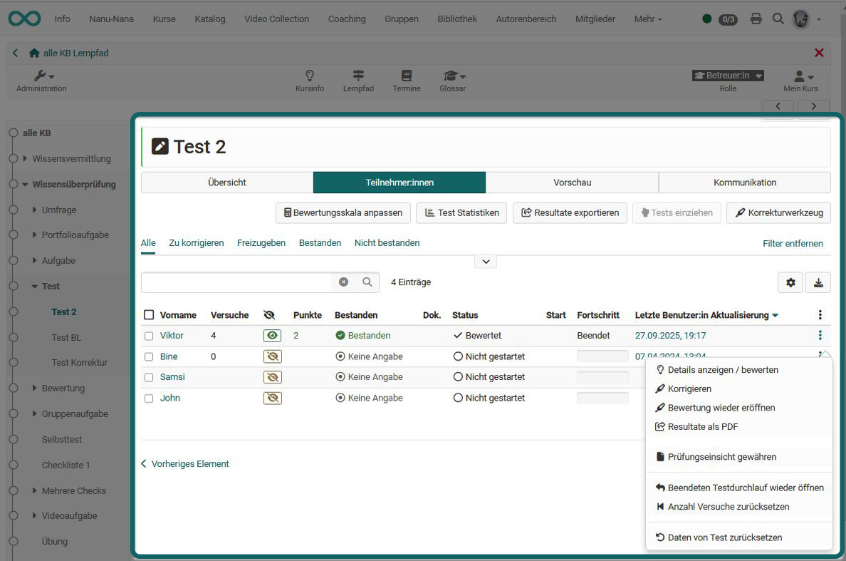 Test Kursrun Teilnehmerliste