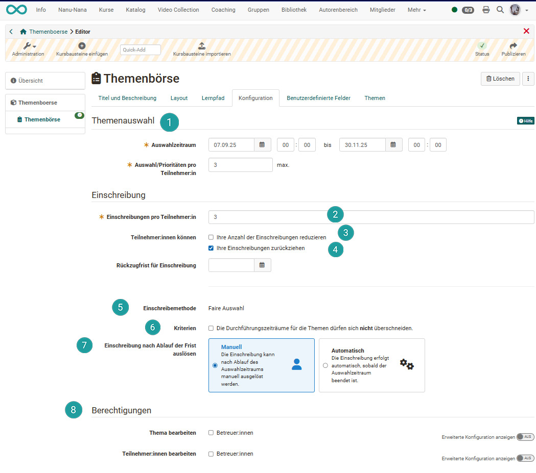 Konfiguration Themenbörse