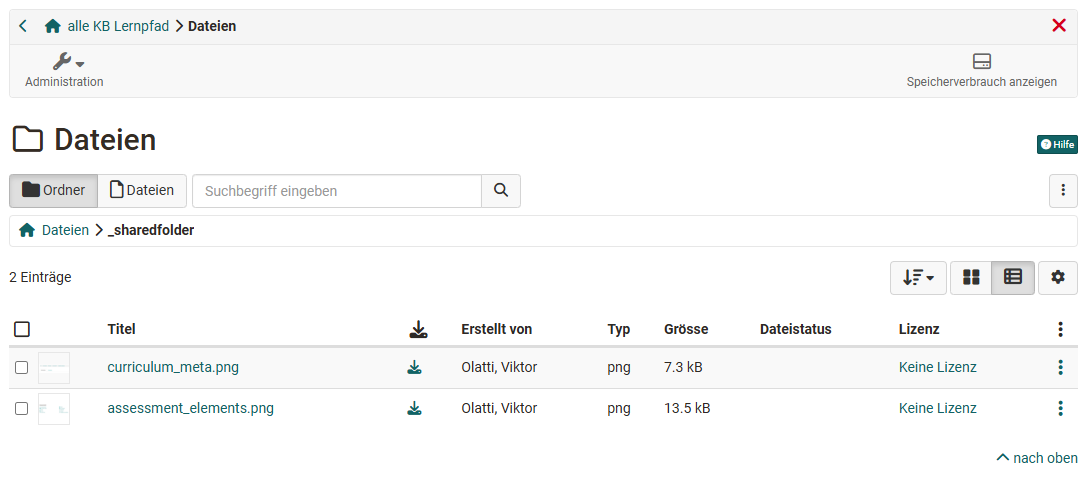sharedfolder Dateien