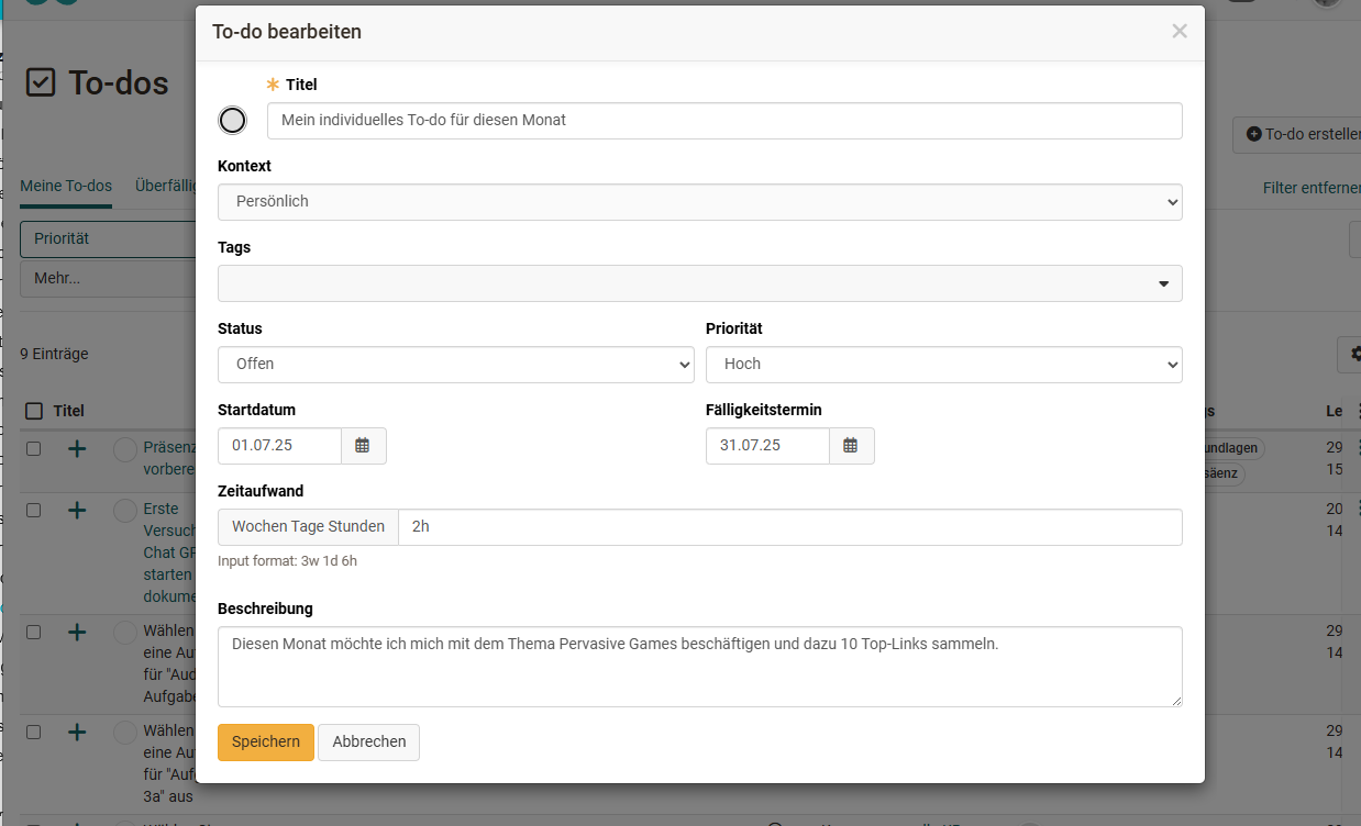 To-do erstellen Userperspektive 
