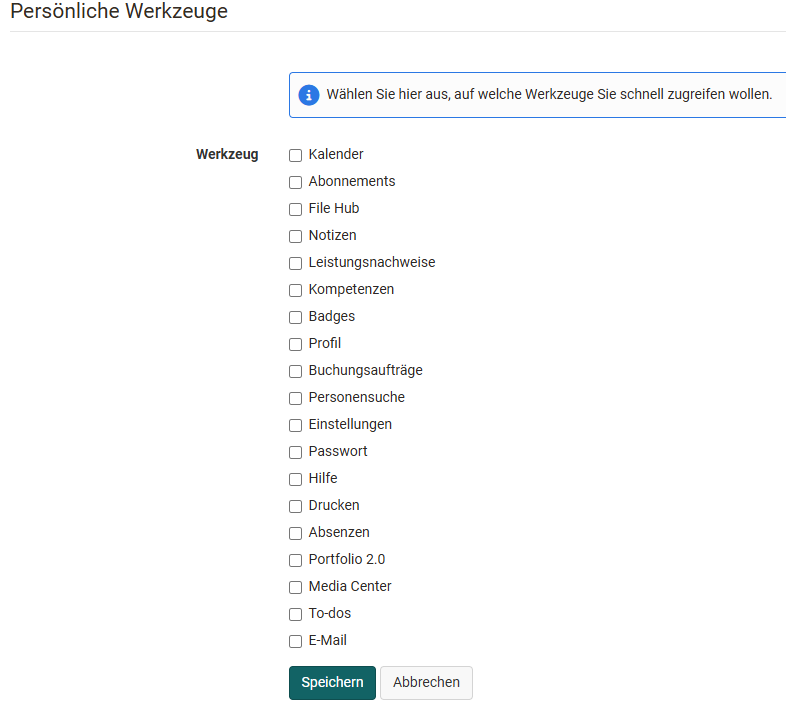 Liste der persönlichen Werkzeuge