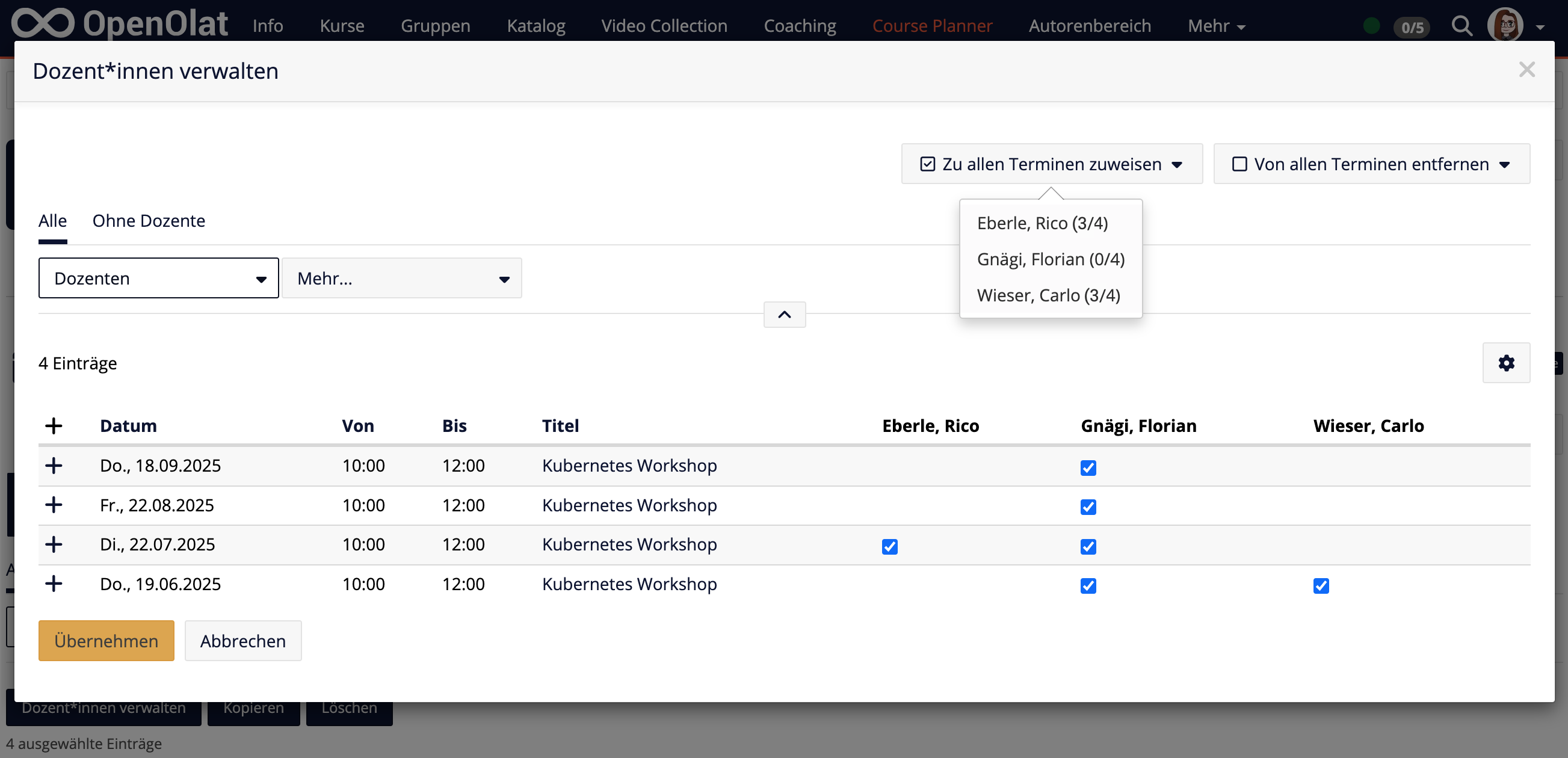 Sammelaktionen zur Verwaltung von Dozierenden