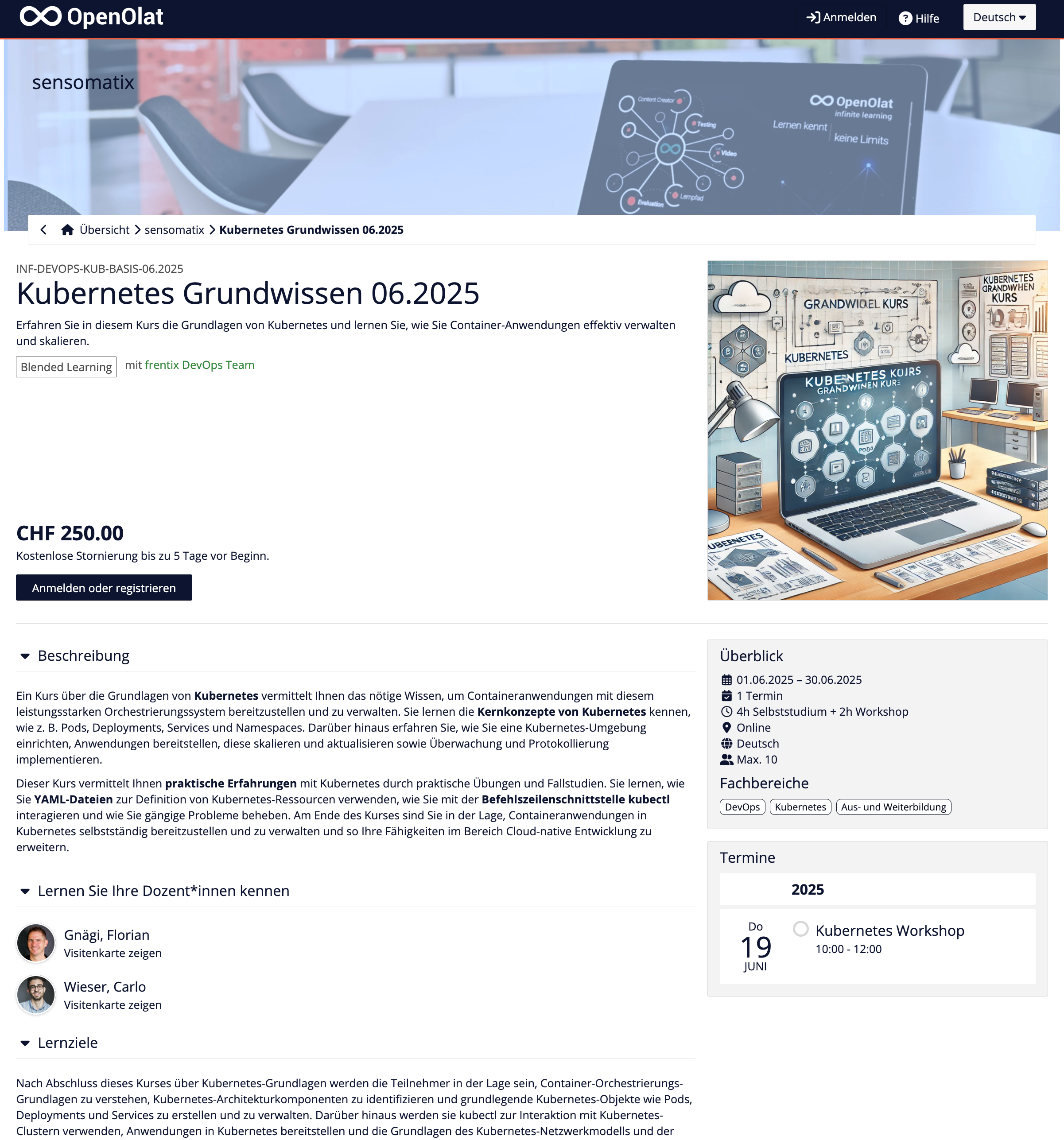 Infoseite einer Durchführung