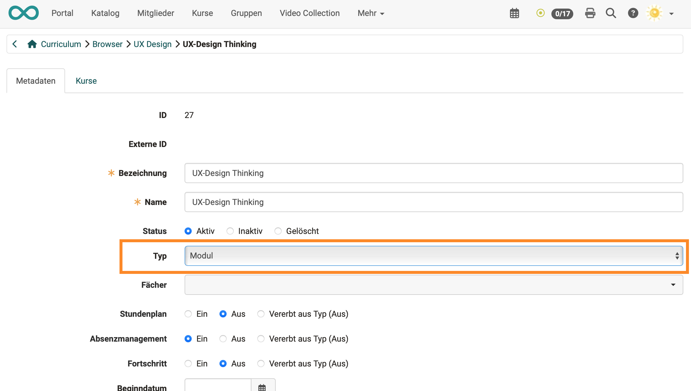 Zuweisung Curriculumtyp vor Upgrade auf 20.0