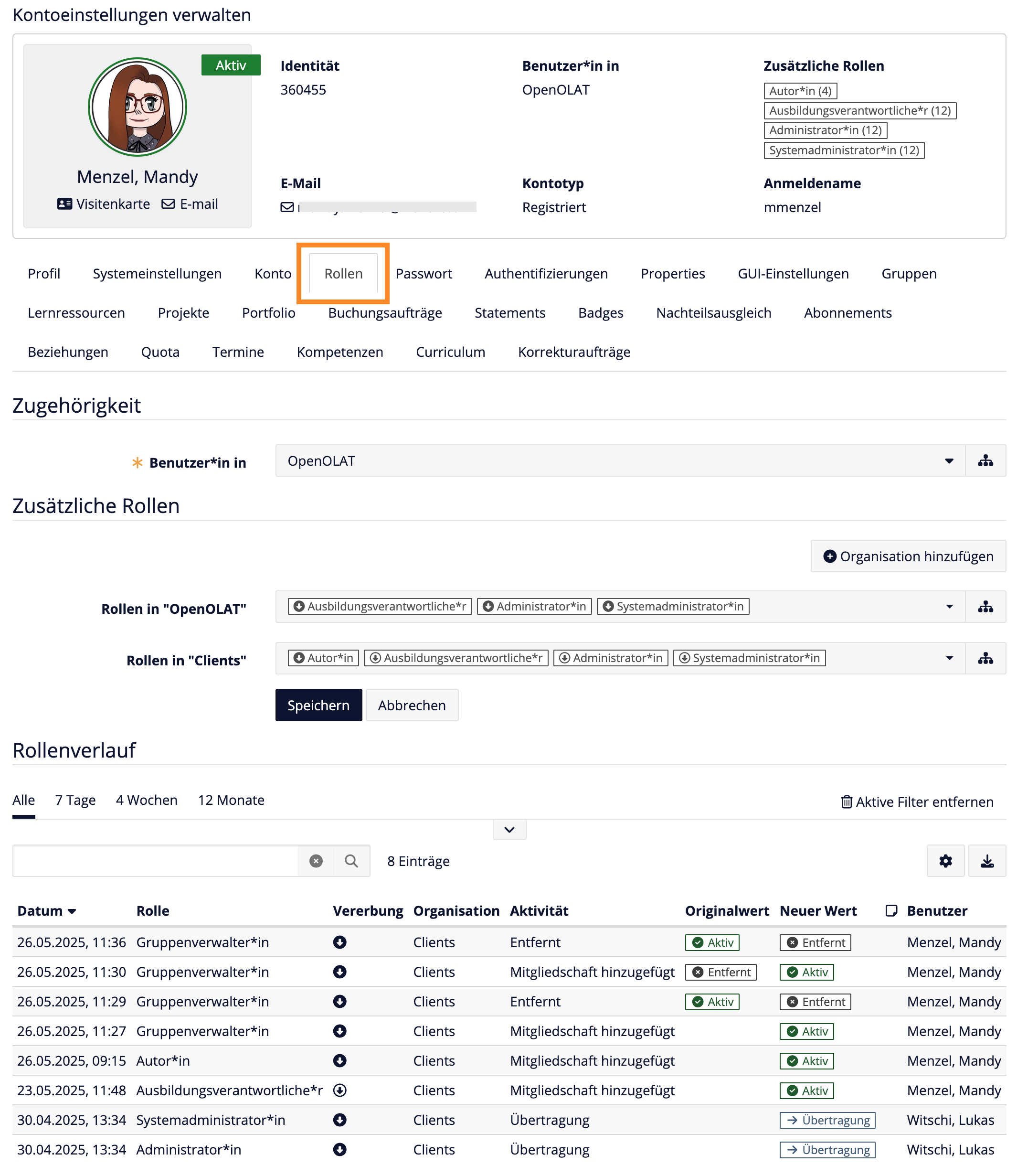 Überarbeitete Rollenverwaltung mit Historie