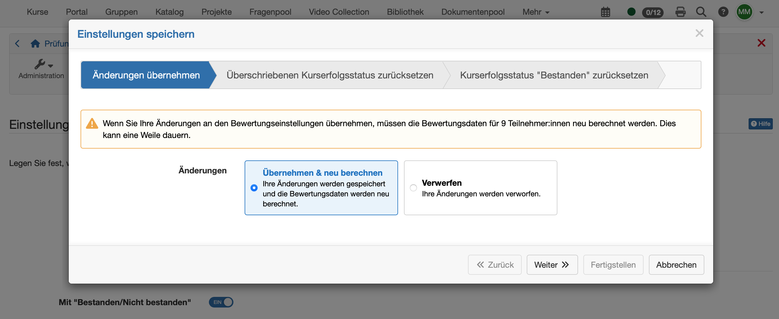 Änderungen übernehmen
