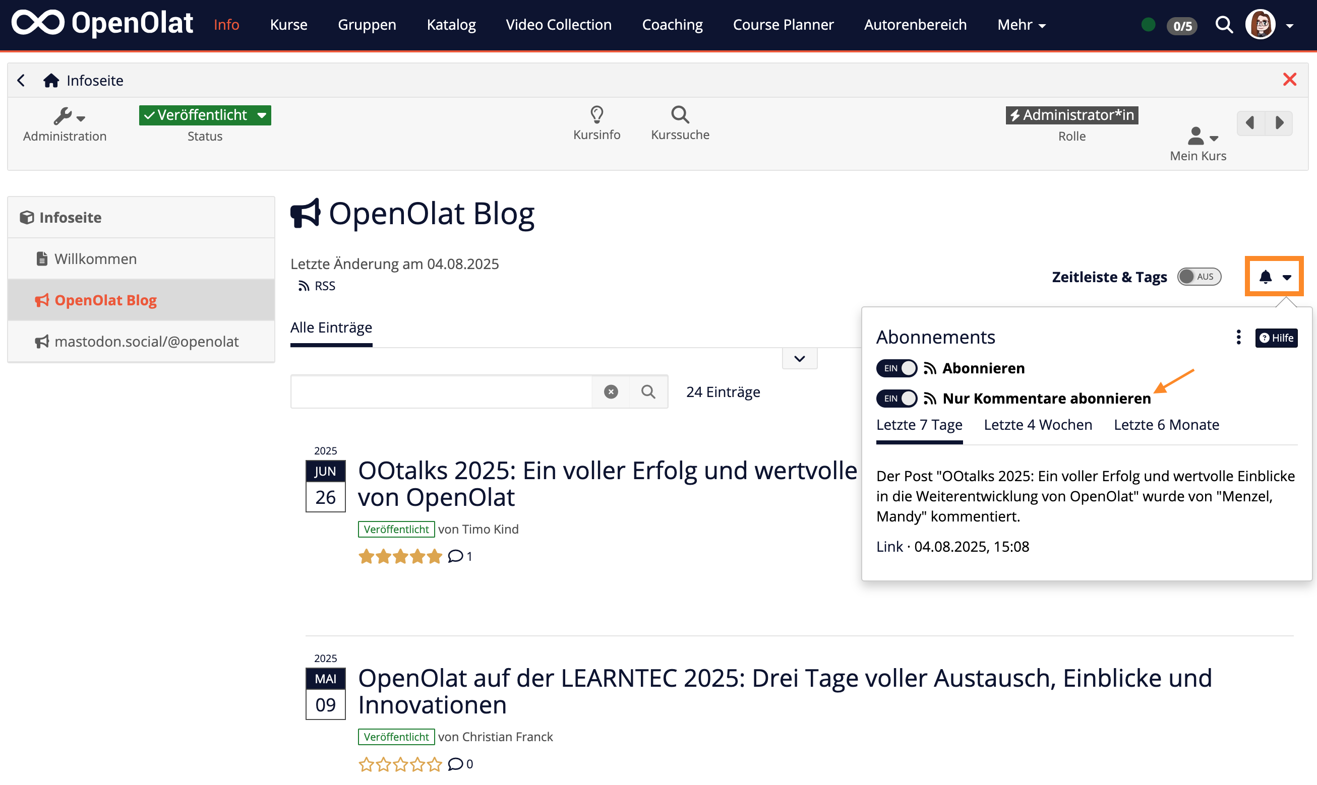 Kommentar-Abo für Blog und Podcast