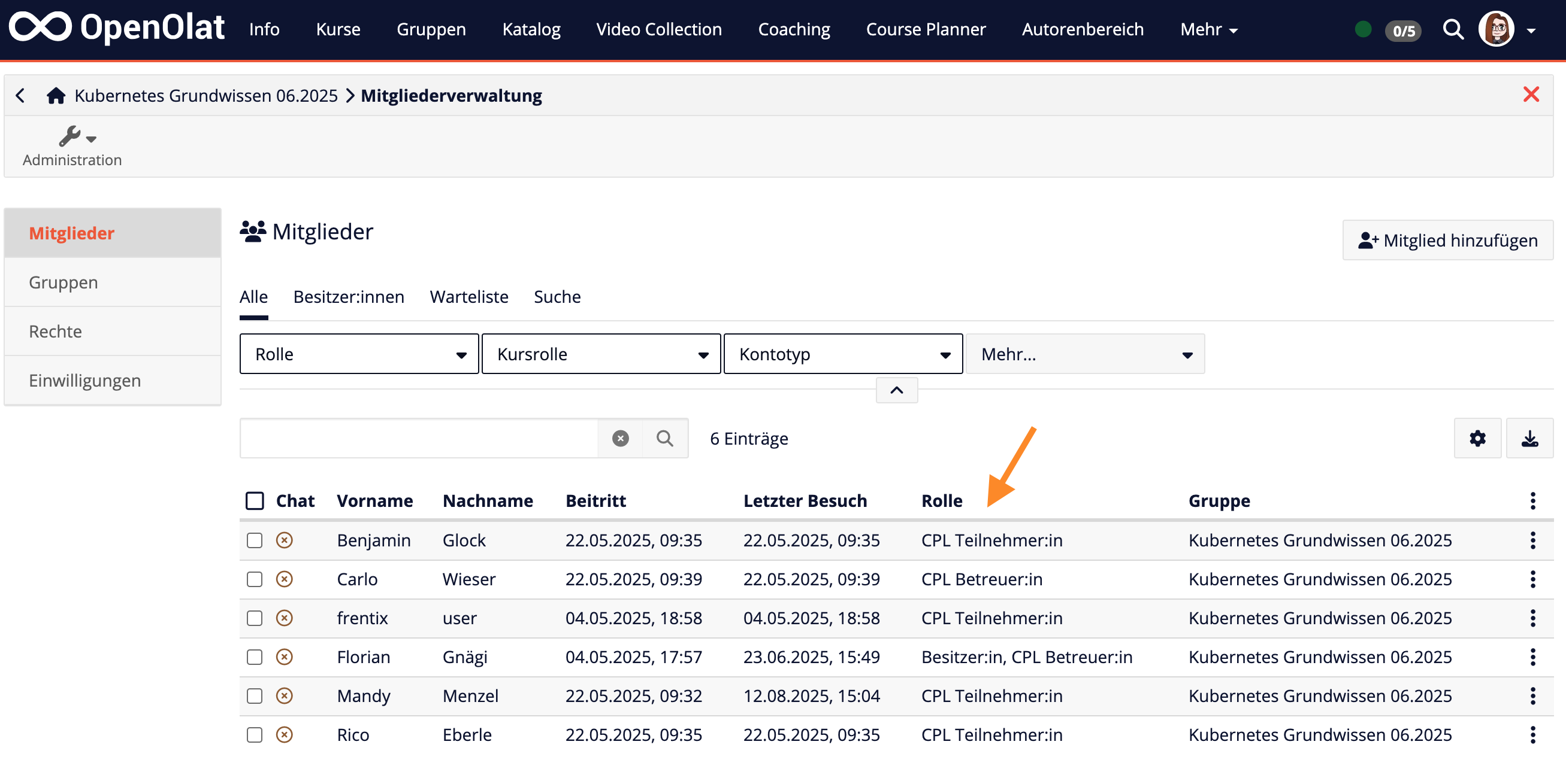 Kursrollen via Course Planner