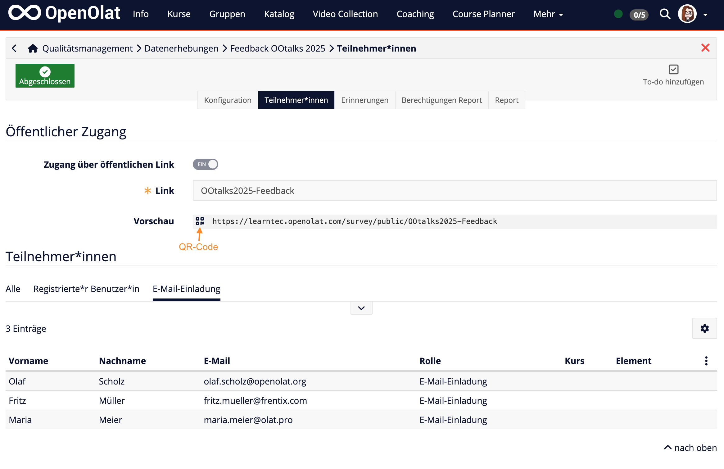 Zugang QM-Umfrage via Link oder Mail