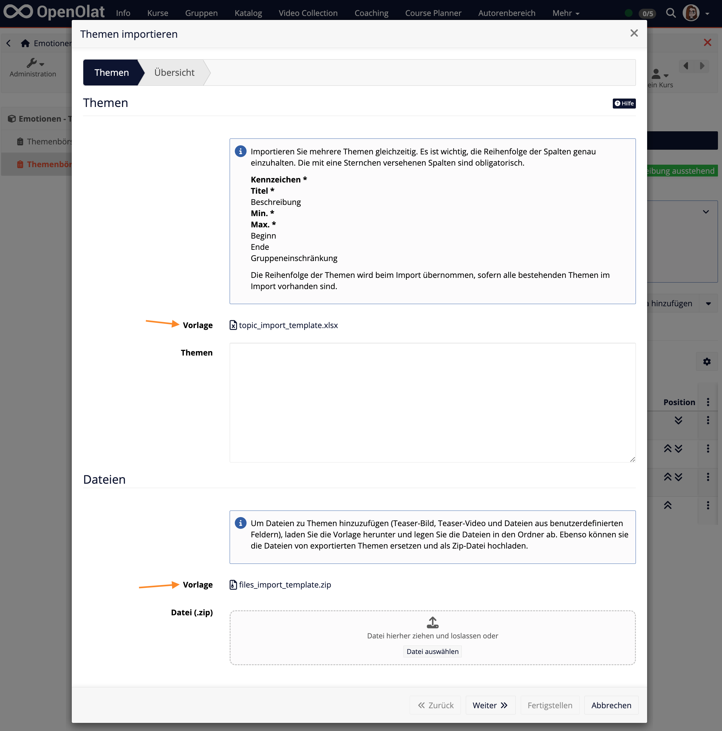 Import von Themen inklusive Mediendateien