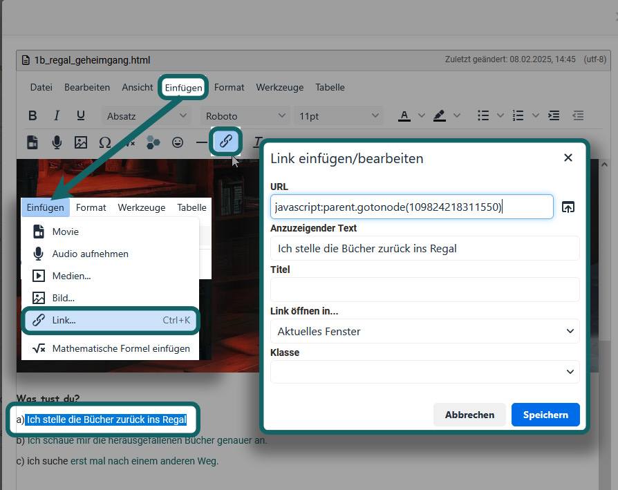 HTML-Editor Linke einfügen