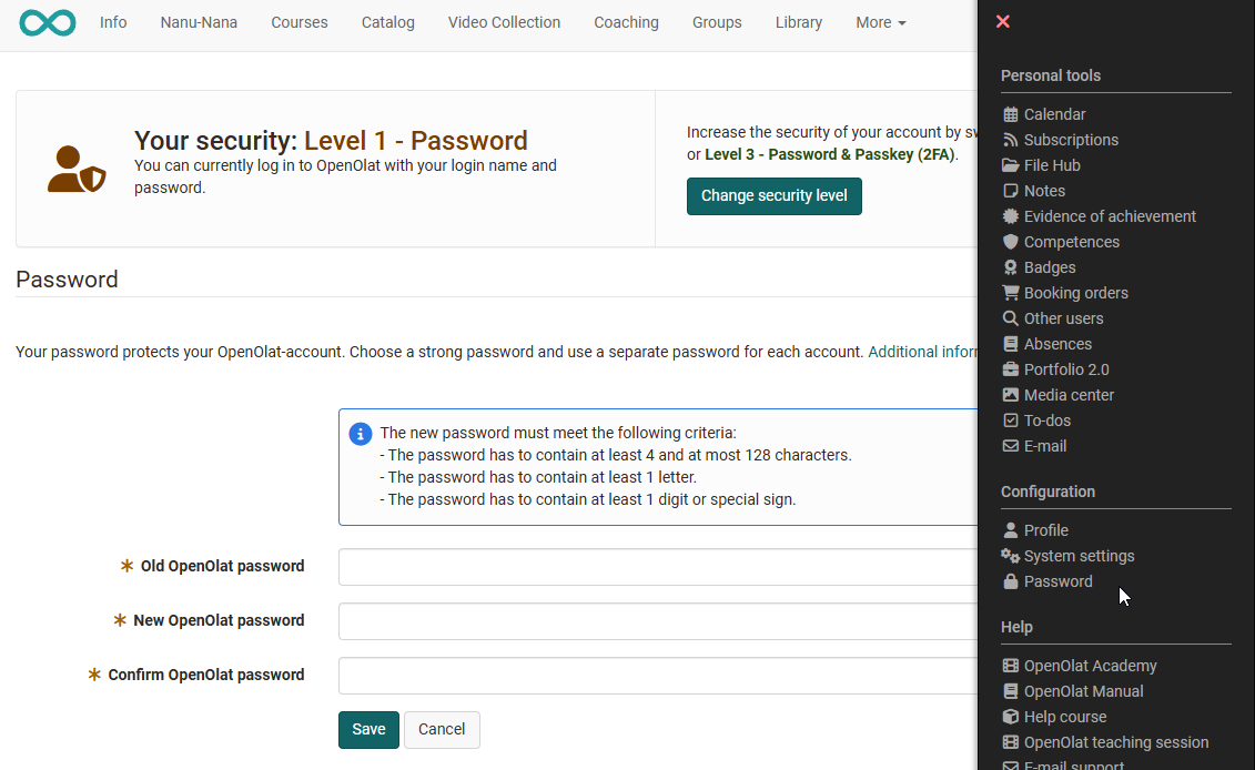 Personal password settings