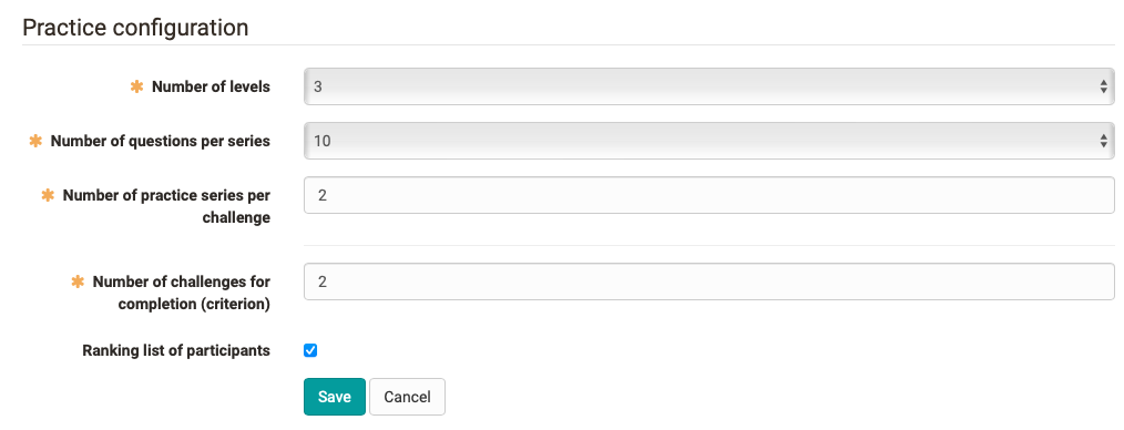 Excerpt Configuration of Practice course element