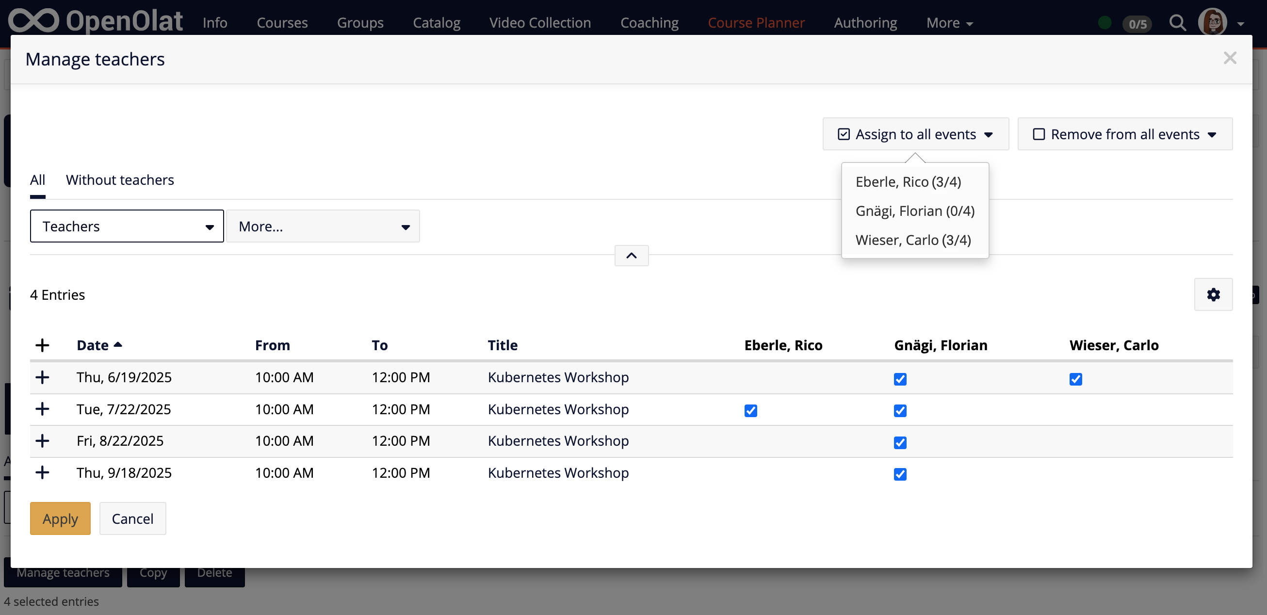 Bulk actions for managing teachers
