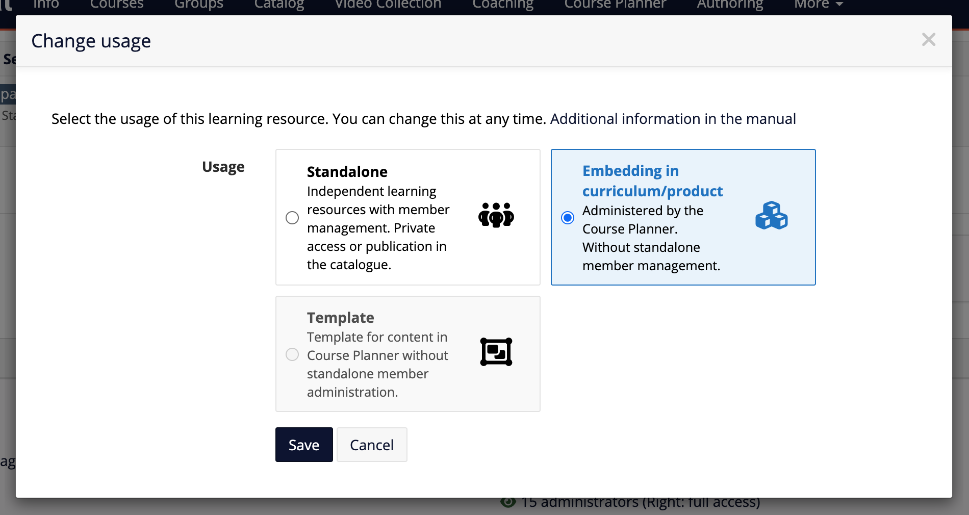 Options for course usage