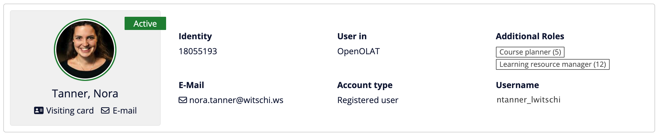 Display of user information in the user administration