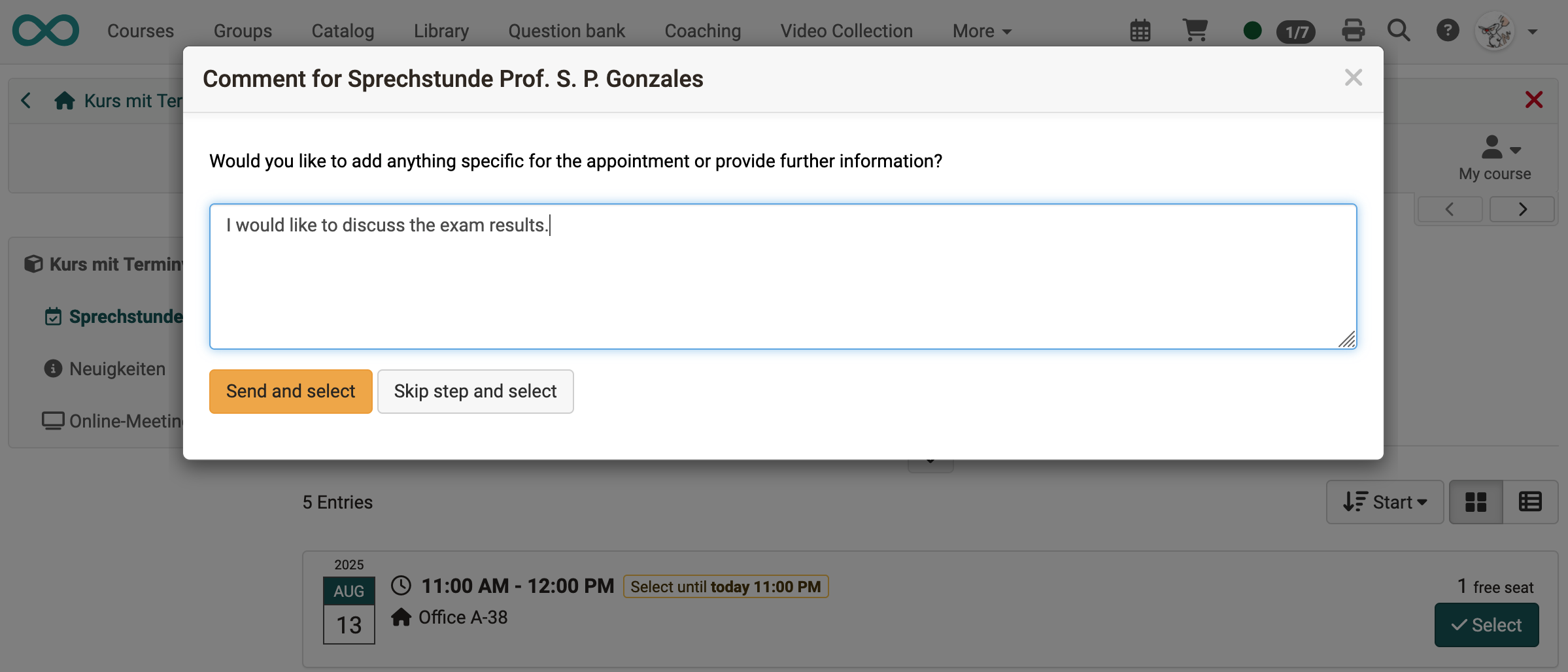 Comment when booking an appointment