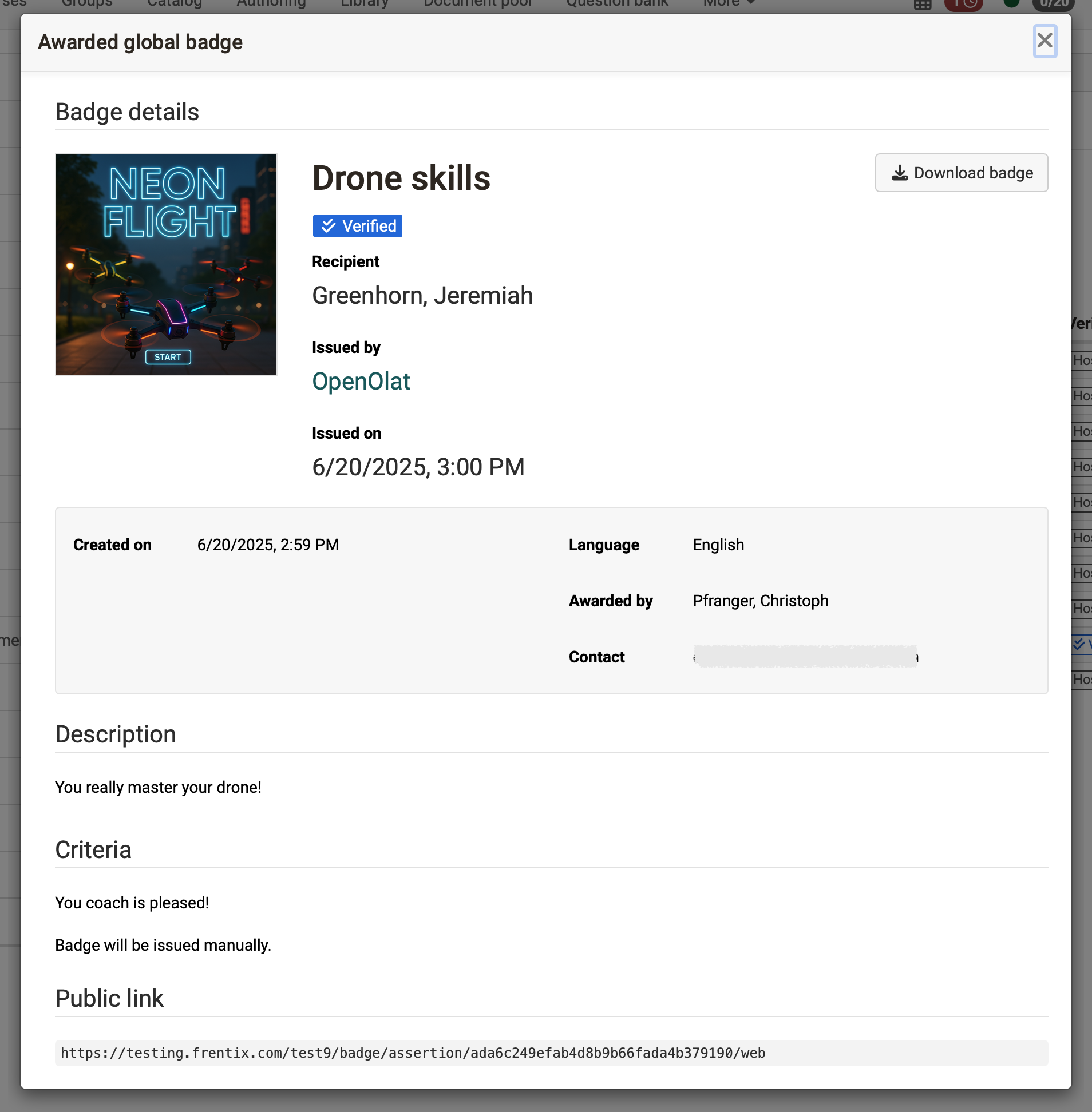 Badge verification with public key