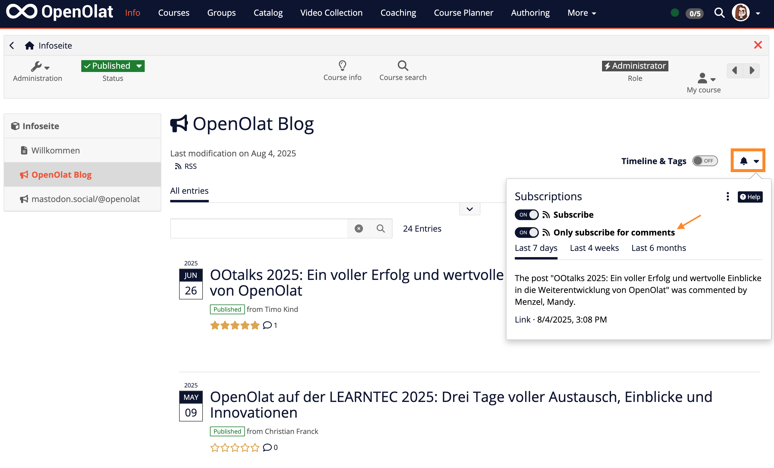 Comment subscription for blog and podcast