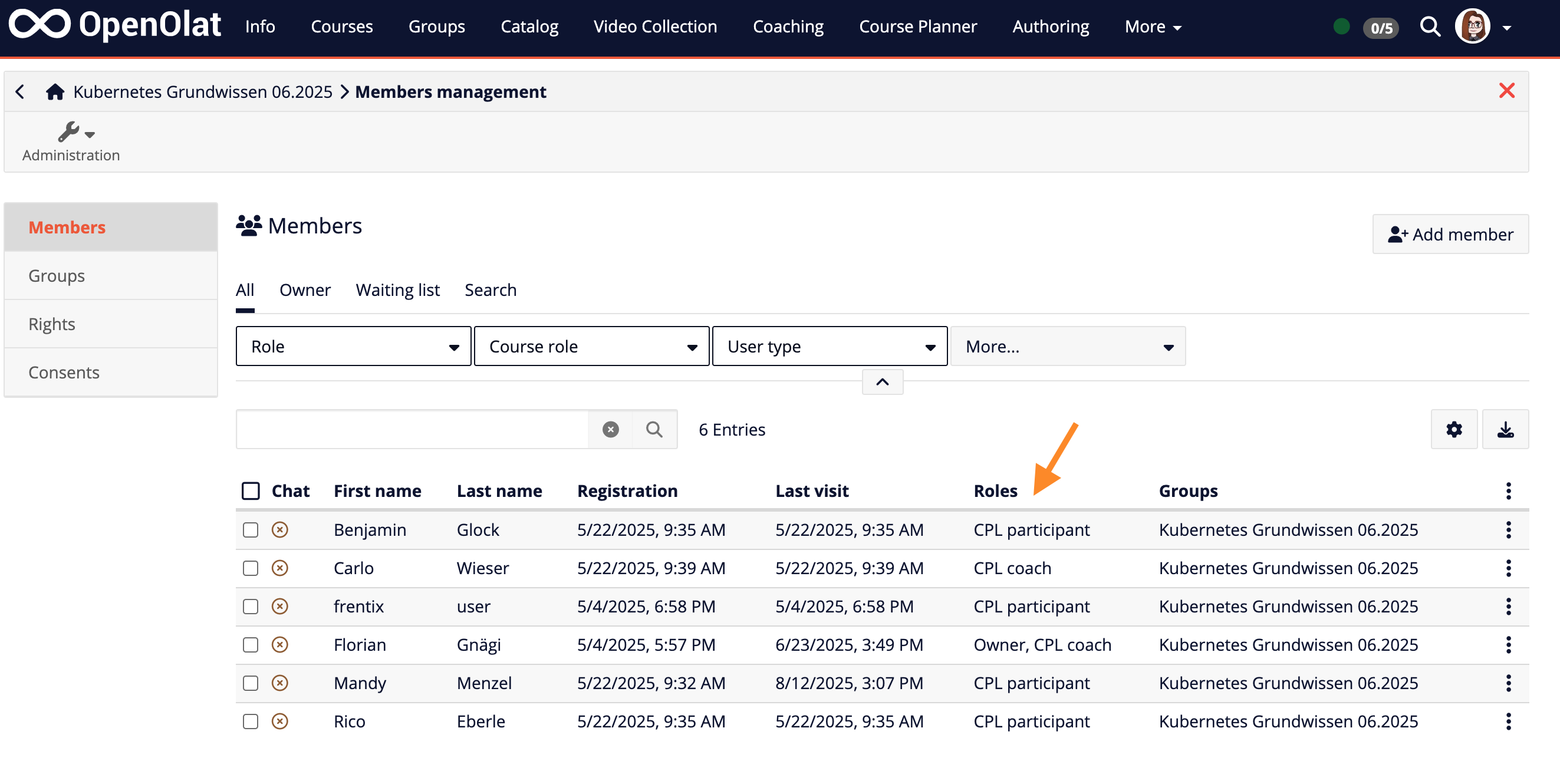 Course roles via Course Planner