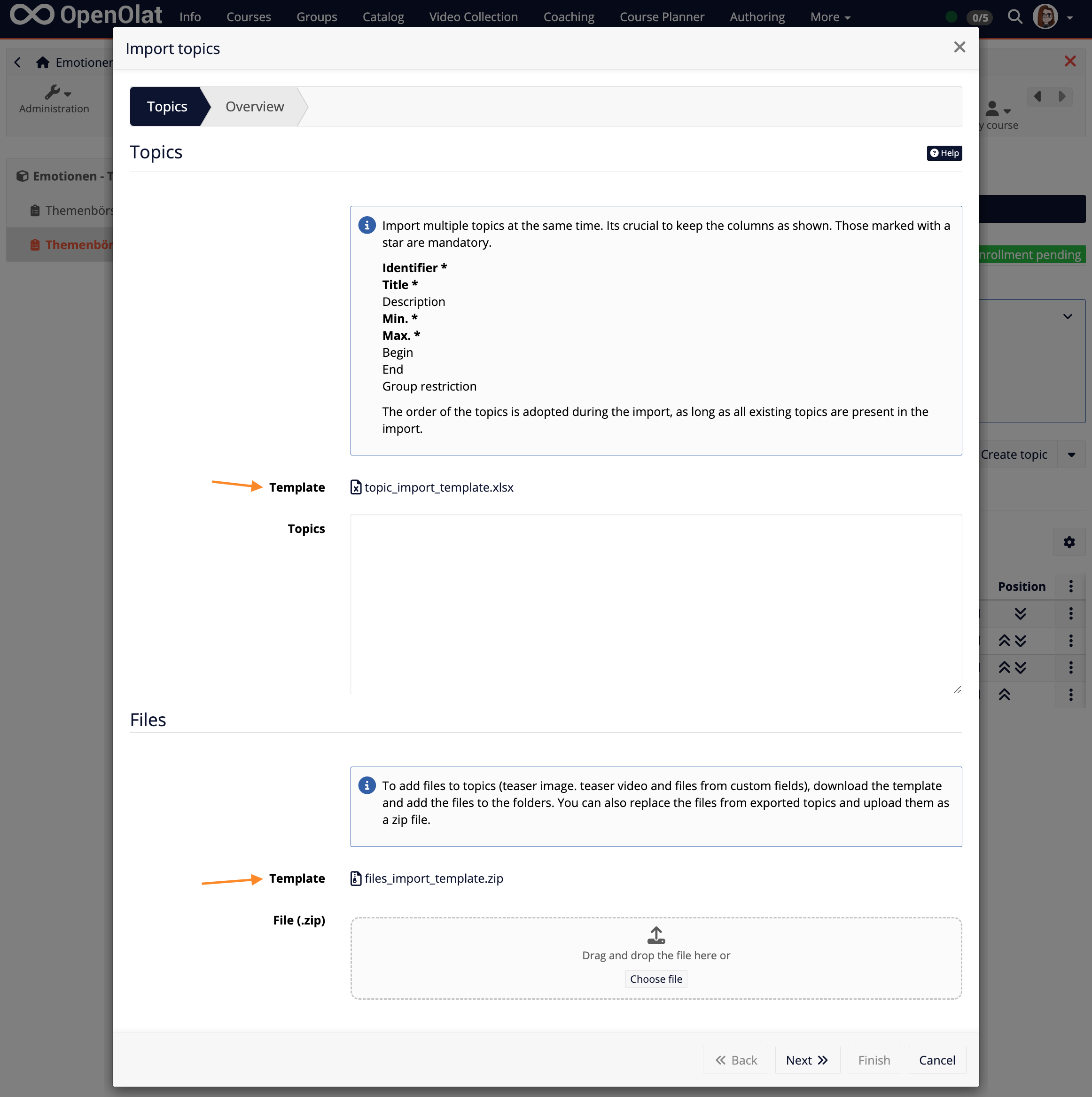 Import of topics including media files