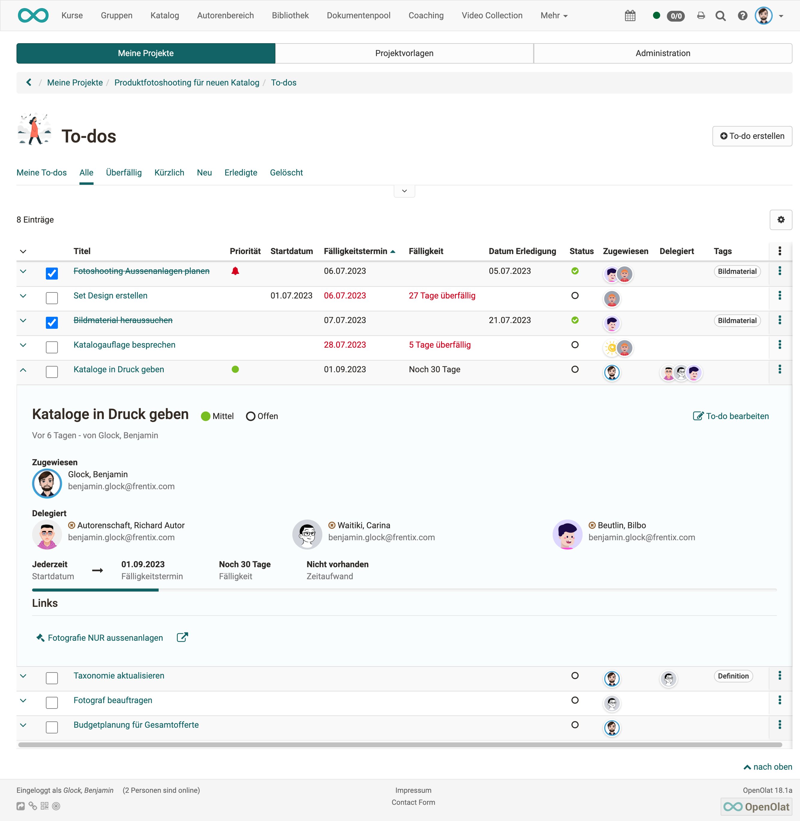 To-Dos in einem Projekt To-Dos im Projekt-Tool