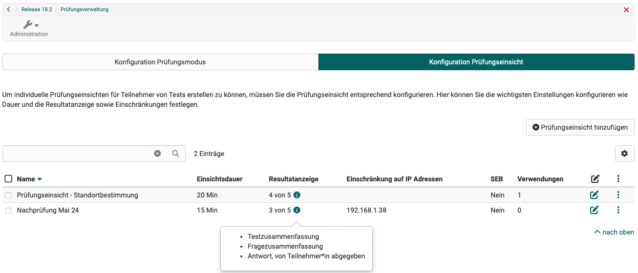 Prüfungseinsicht - Konfiguration Prüfungseinsicht - Konfiguration
