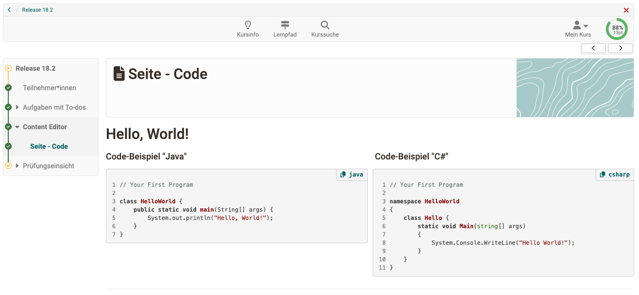 Code Block im Content Editor Code Block im Content Editor