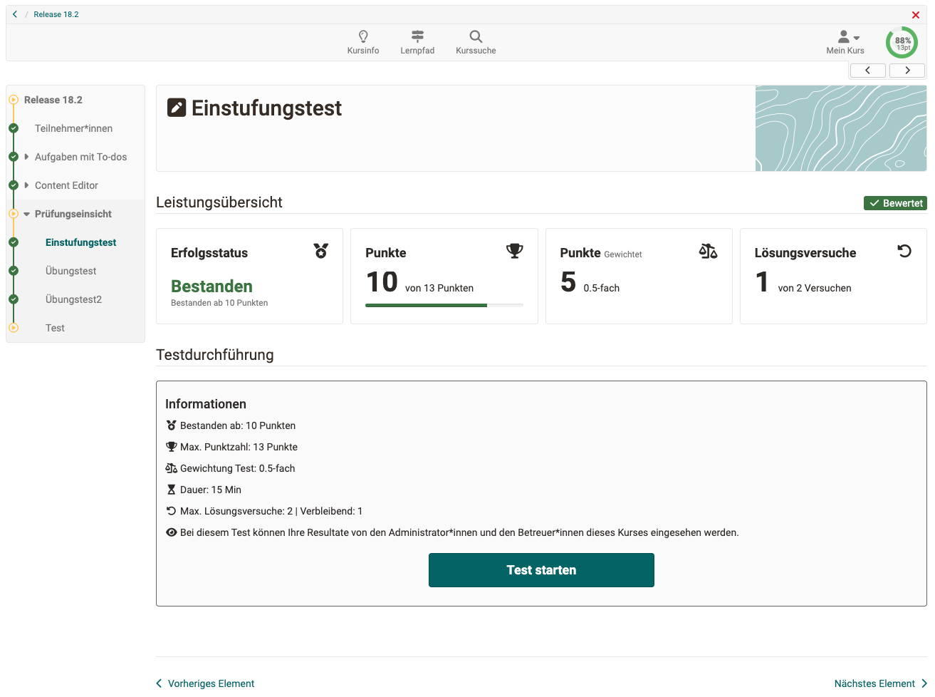 Neugestaltung der Leistungsübersicht und Test-Startseite Neugestaltung der Leistungsübersicht und Test-Startseite