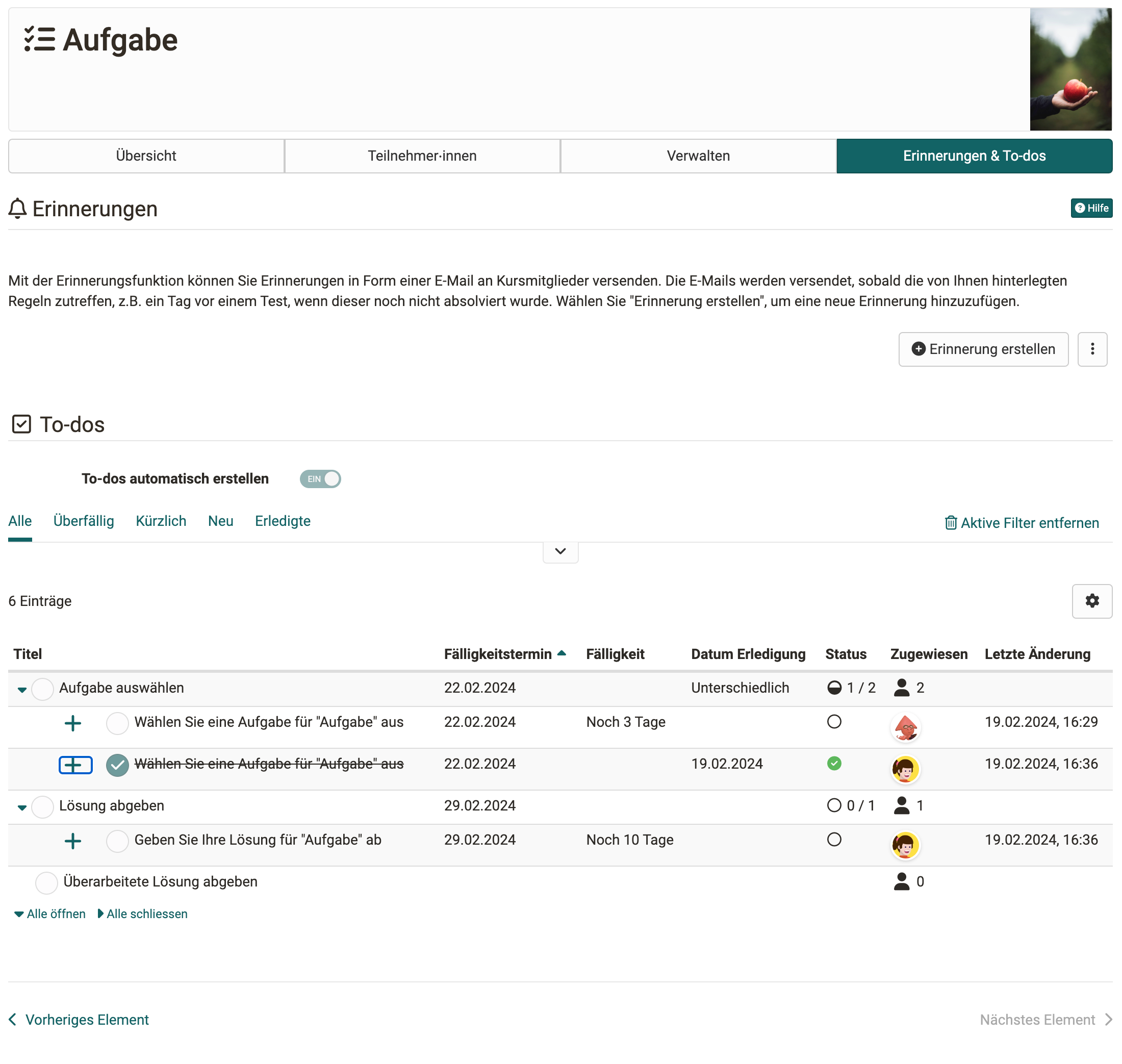 Aufgaben-To-dos - Übersicht für Betreuende Aufgaben-To-dos - Übersicht für Betreuende