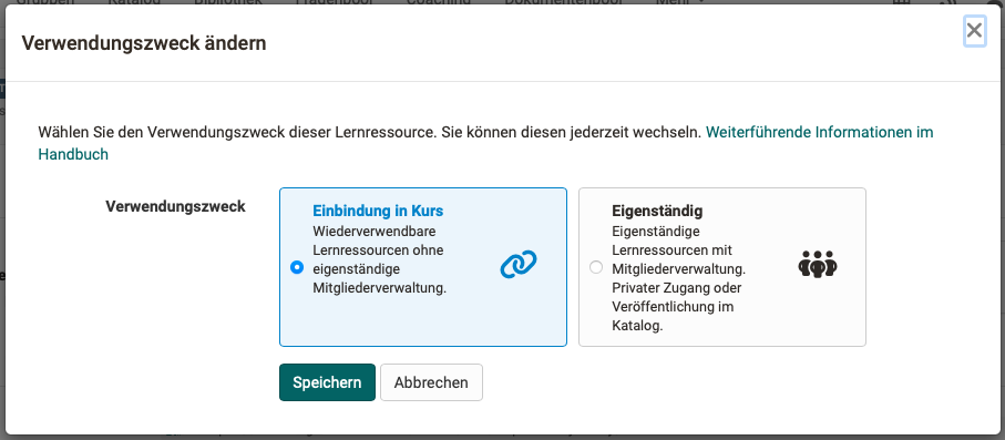 Verwendungszweck für Lernressourcen Verwendungszweck für Lernressourcen