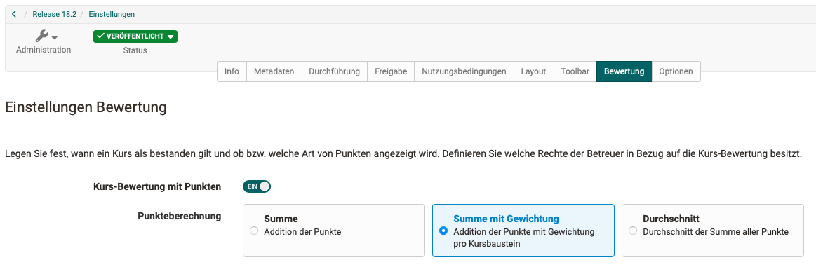 Kurs-Bewertung mit gewichteten Punkten aktivieren Kurs-Bewertung mit gewichteten Punkten aktivieren