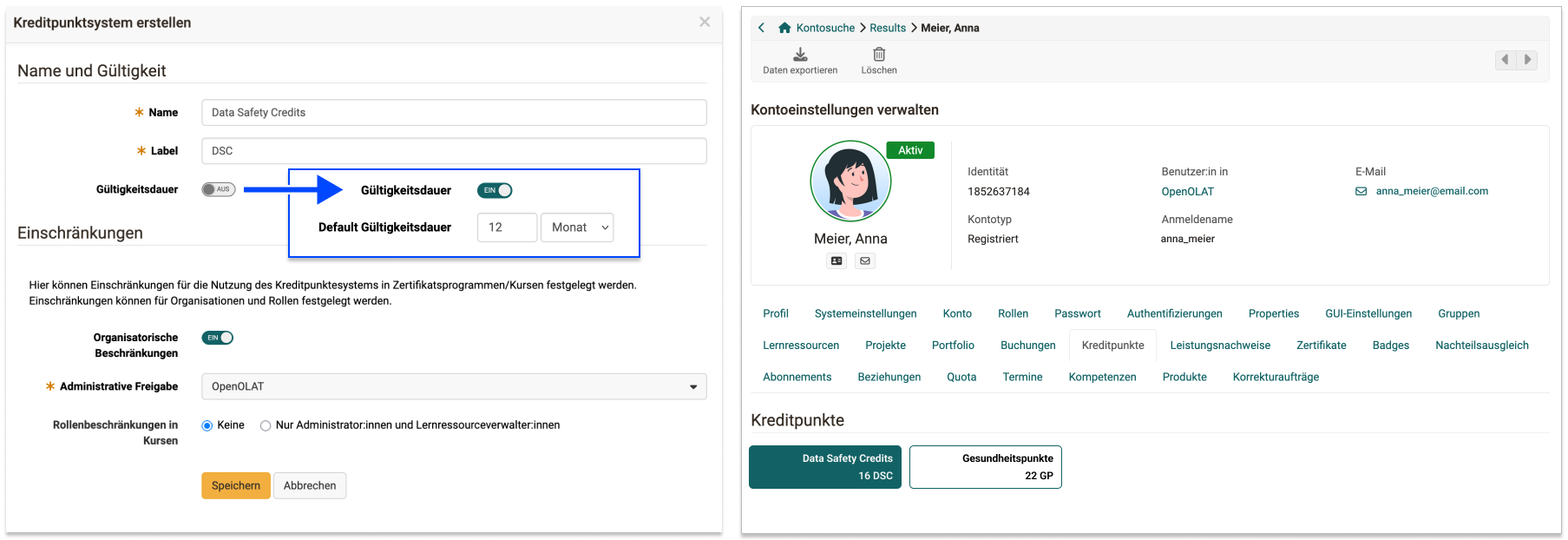 Einstellungen Kreditpunktesystem Einstellungen Kreditpunktesystem