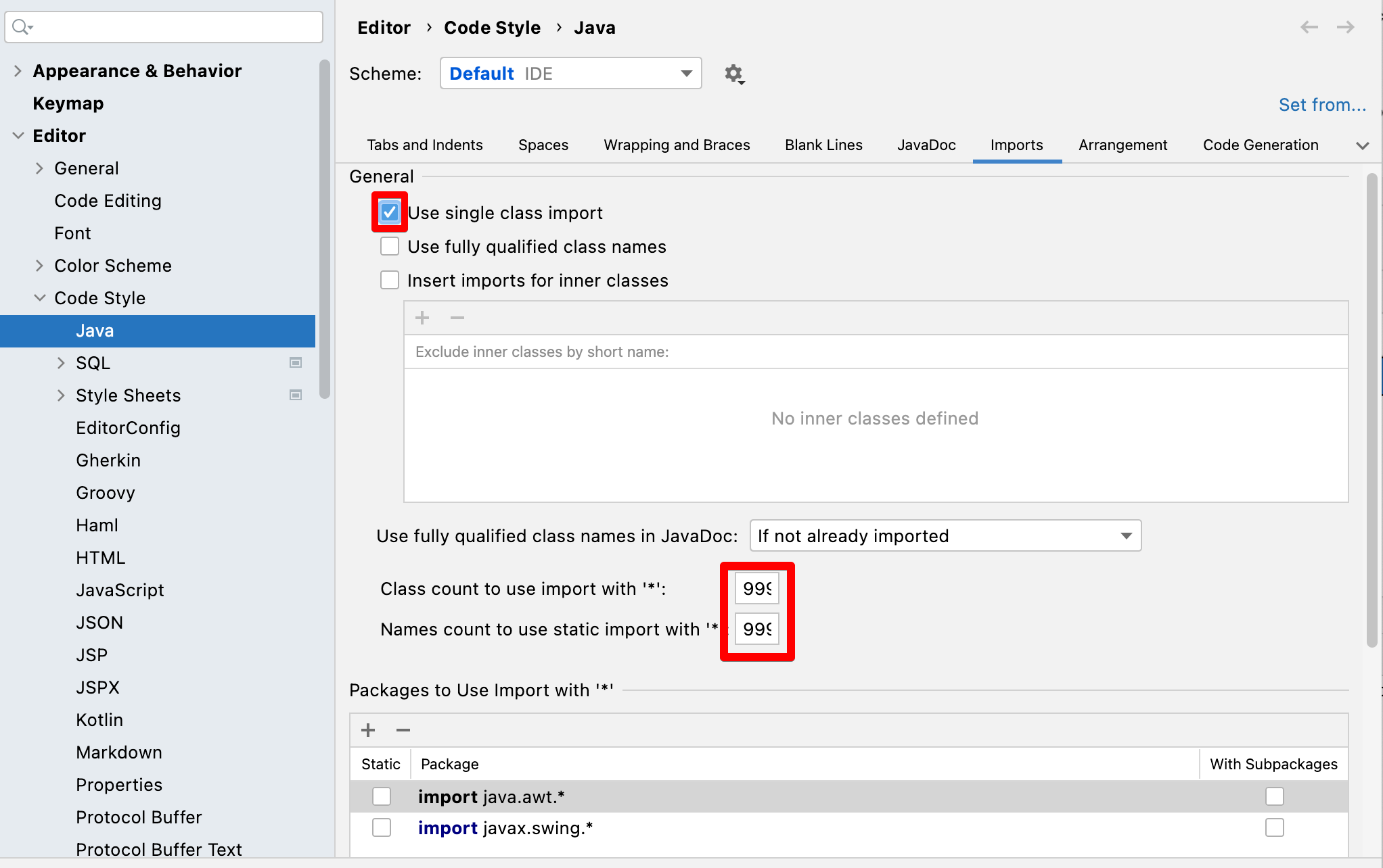 No IntelliJ Wildcard Imports