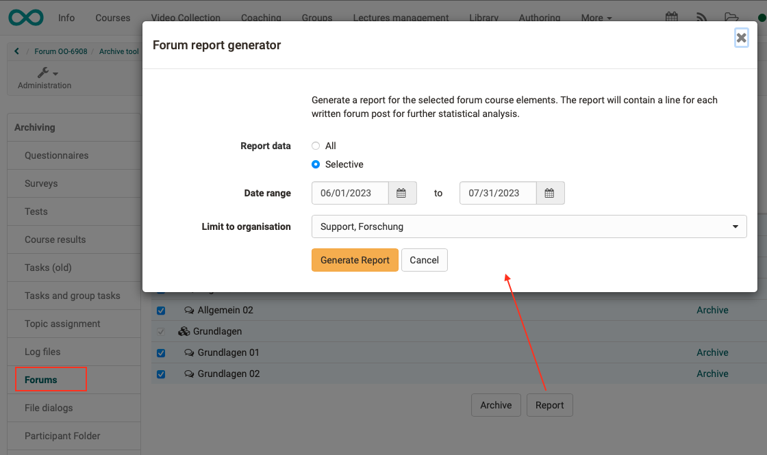 Start report on forum usage Start forum report