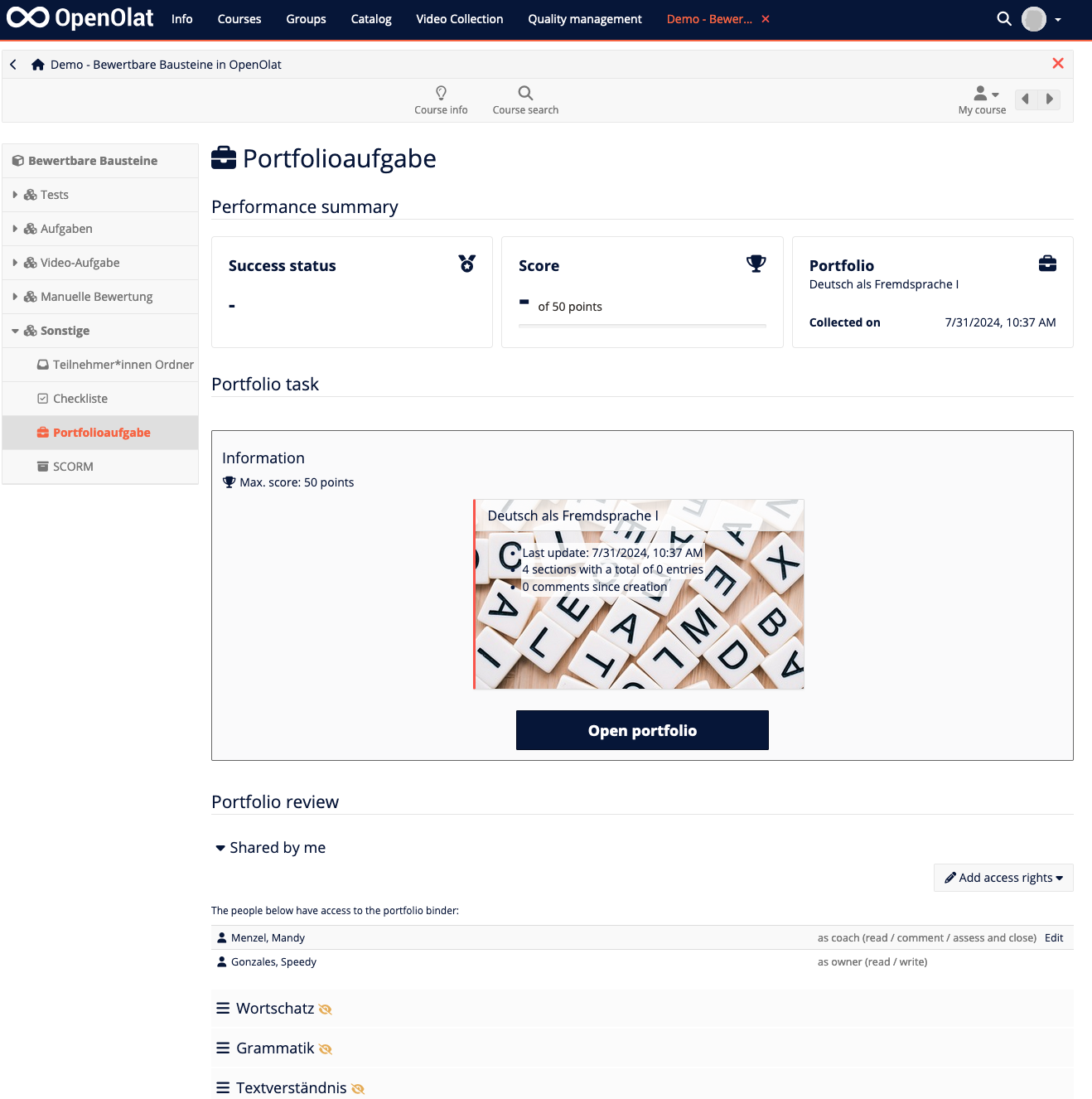 New portfolio task view for participants New portfolio task view