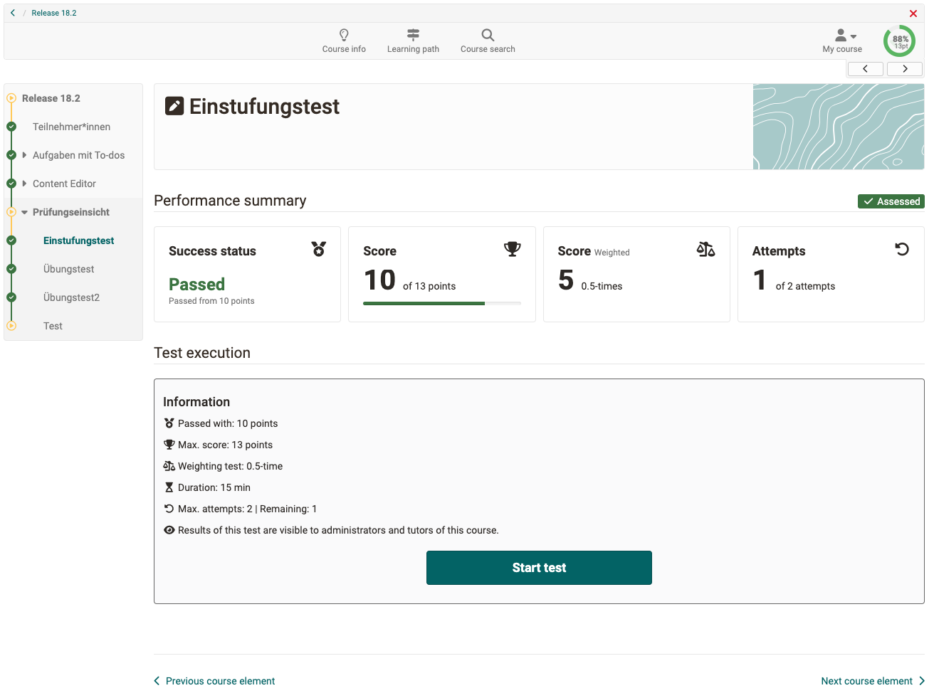 Redesign of the performance summary and test start page Redesign of the performance summary and test start page