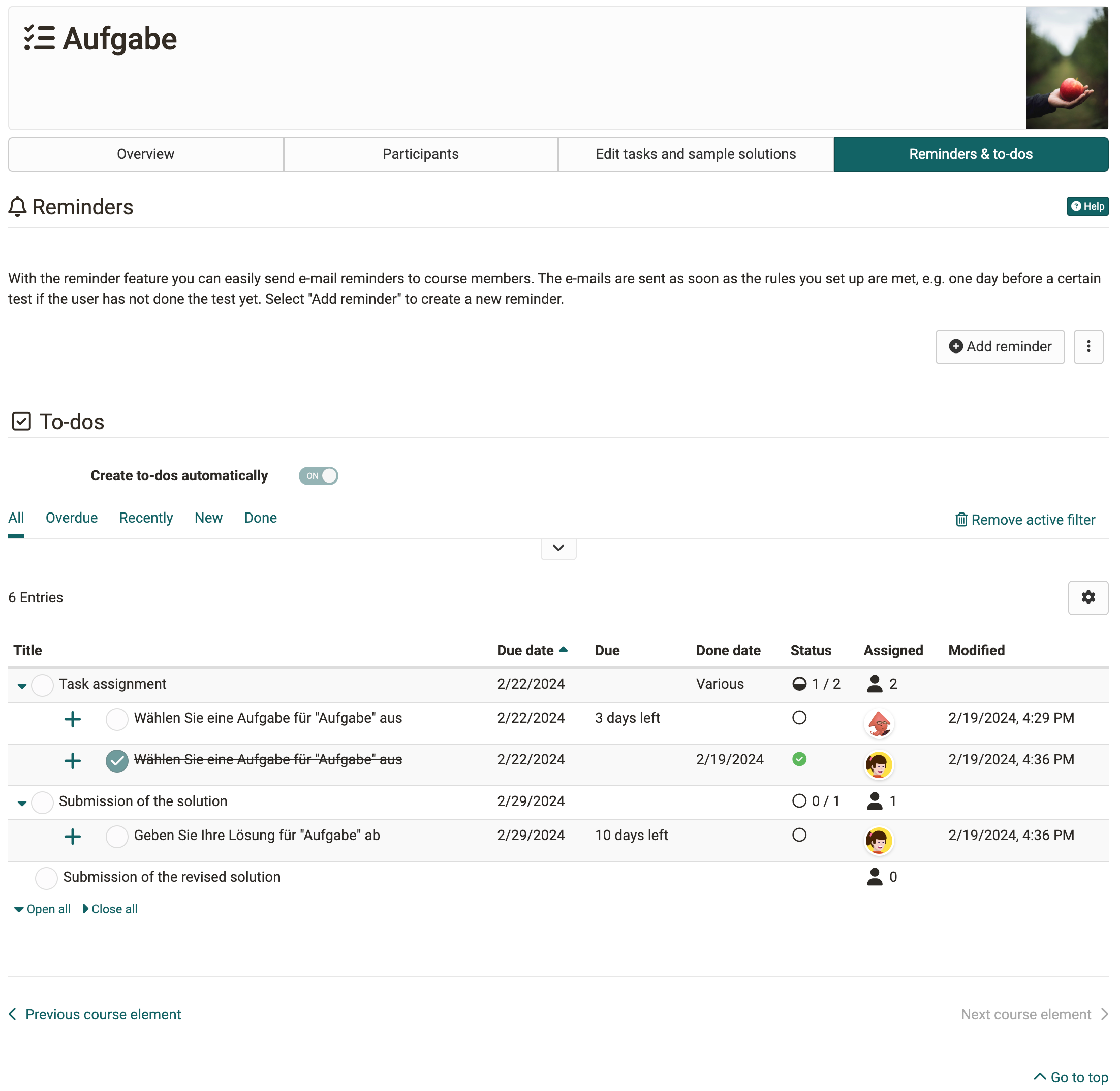 Task to-dos - overview for coaches Task to-dos - overview for coaches