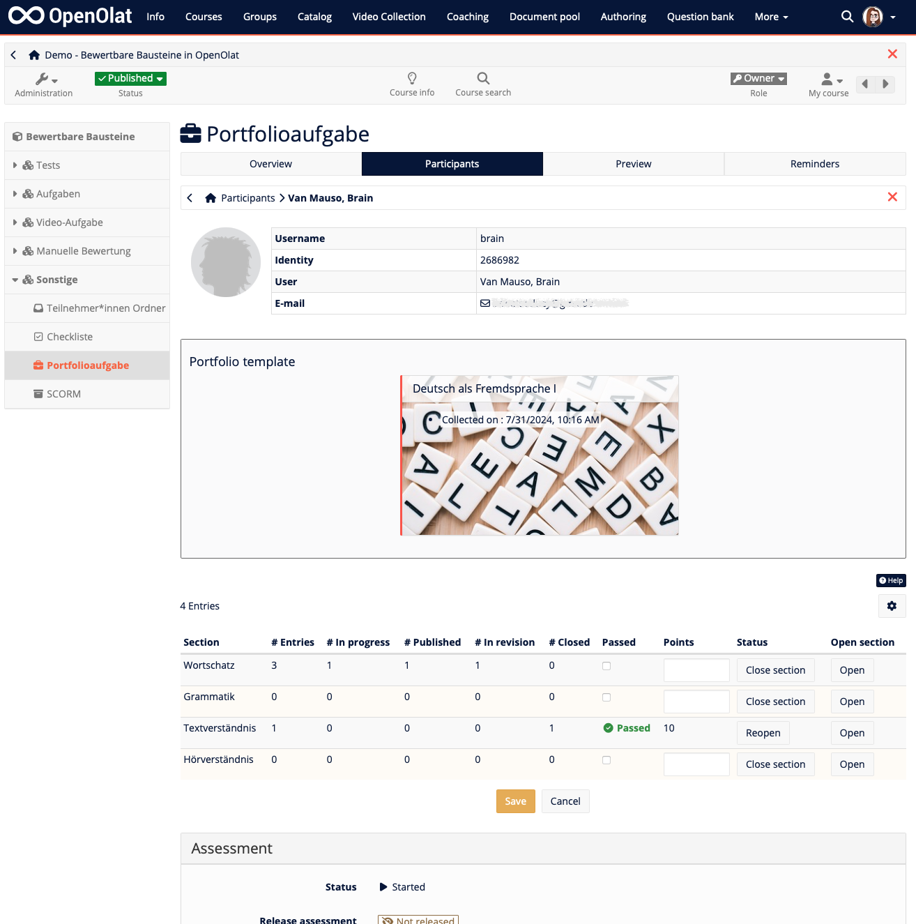 New portfolio task view for coaches New portfolio task view