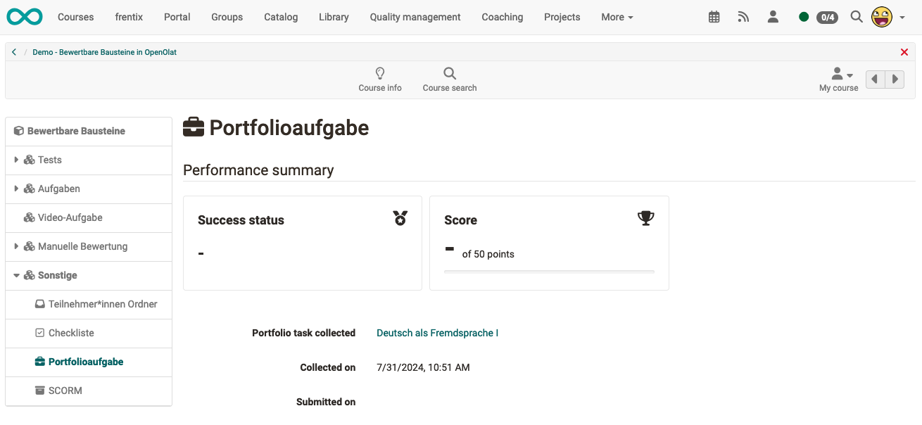 Old portfolio task view for participants Old portfolio task view