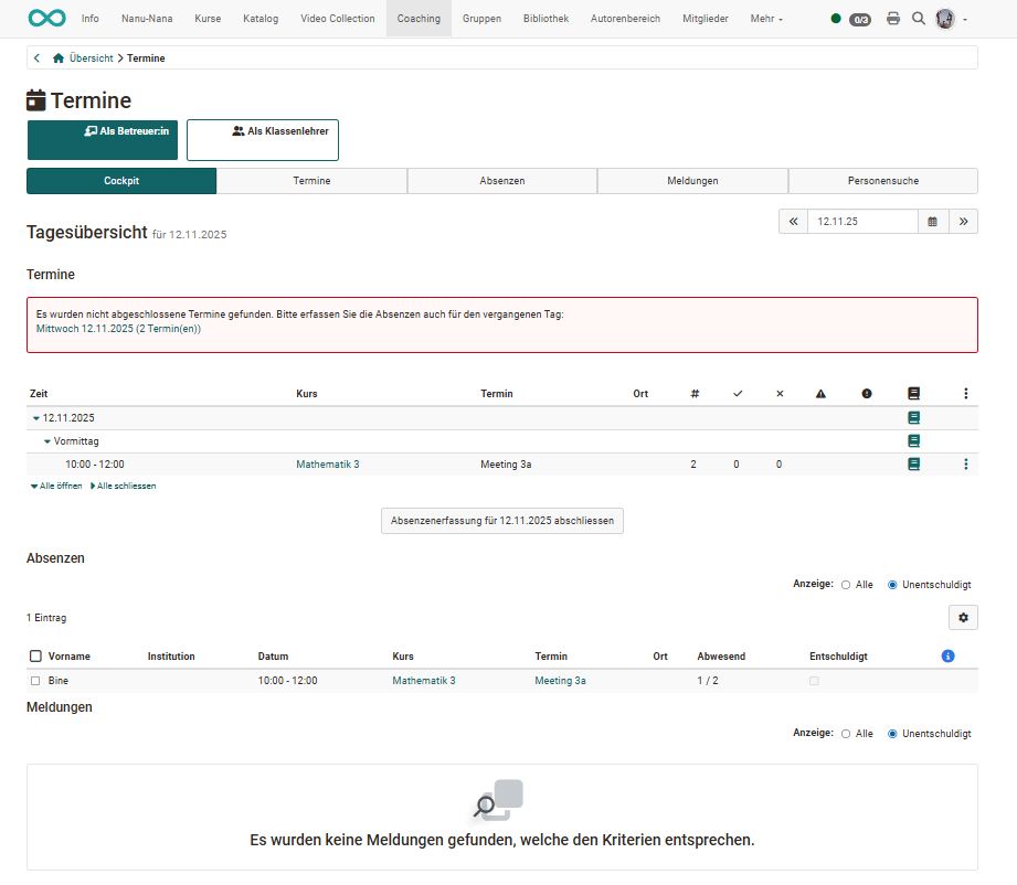 Coaching Tab Cockpit