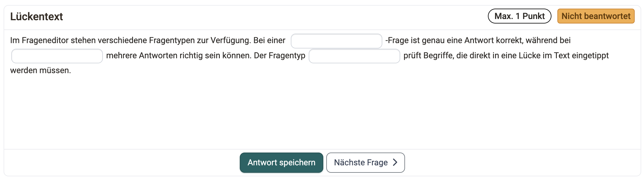 Lückentext in der Teilnehmeransicht