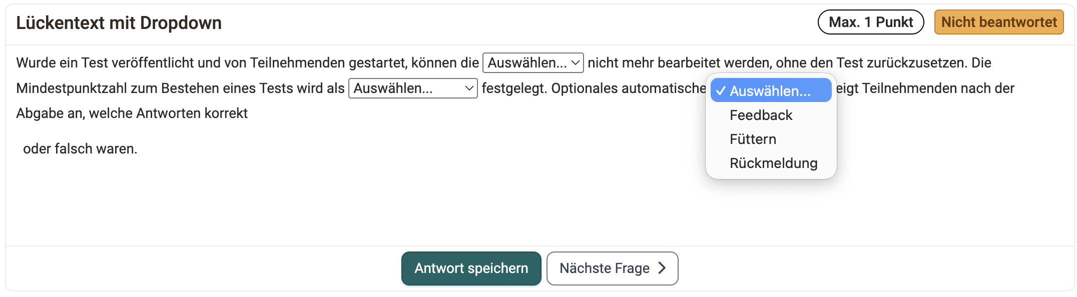 Lückentext mit Dropdown in der Teilnehmeransicht