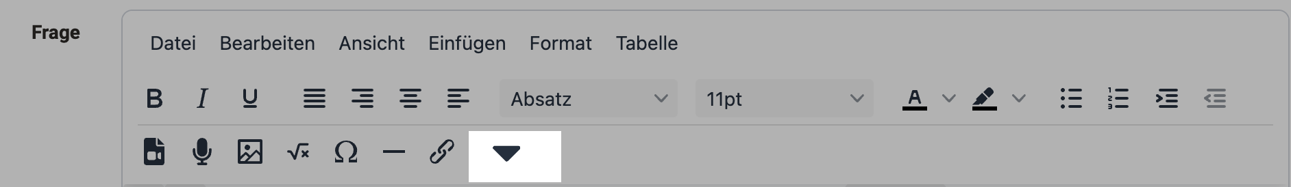 Editor-Button zum Einfügen einer Dropdown-Lücke