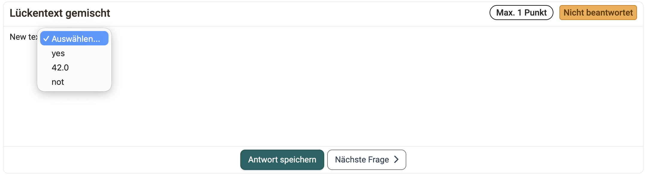 Lückentext gemischt in der Teilnehmeransicht