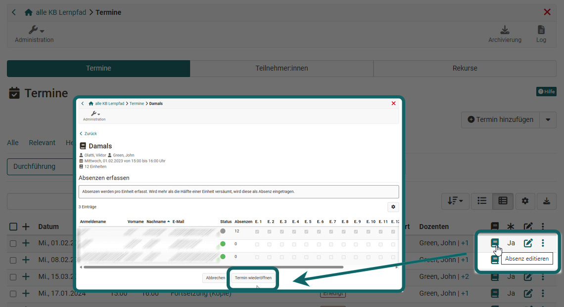 Termin wiedereröffnen