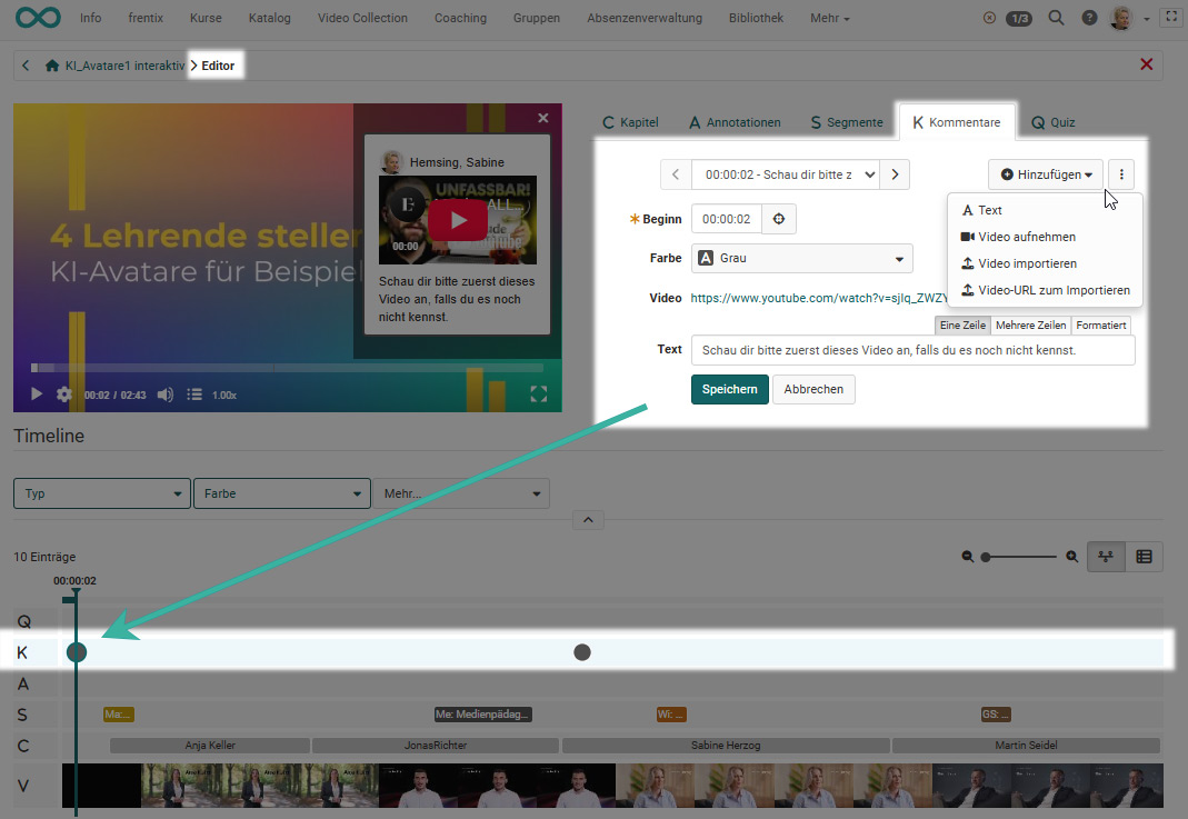 Video-Kommentare hinzufügen