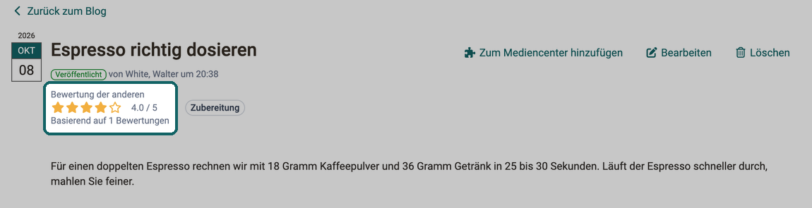 Blogbeitrag in der Kursansicht · 2026.10.08 Bewertung der anderen mit vier von fünf Sternen, Durchschnitt 4.0 / 5 und Anzahl Bewertungen hervorgehoben