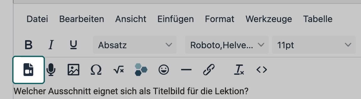 Werkzeugleiste des HTML-Editors · 2026.10.08 Symbol zum Einfügen eines Videos am Anfang der zweiten Werkzeugzeile hervorgehoben